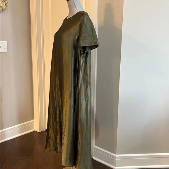 Banana Republic Aurelia Italian Satin Trapeze Dress in olive green size XL - Picture 3 of 5